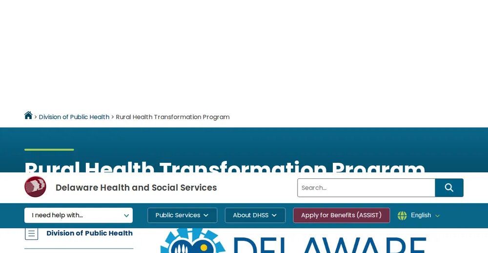 Screenshot of the top of Delaware's official Rural Health Transformation Program page at dhss.delaware.gov, the state's primary RHTP source.