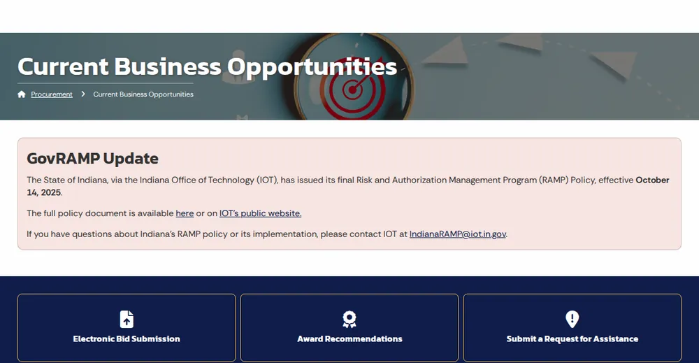 Screenshot of the top of Indiana's official Rural Health Transformation Program page at in.gov, the state's primary RHTP source.