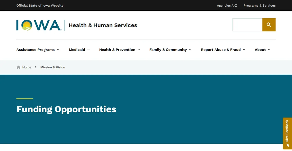 Screenshot of the top of Iowa's official Rural Health Transformation Program page at hhs.iowa.gov, the state's primary RHTP source.
