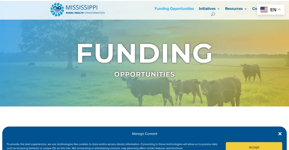 Screenshot of the top of Mississippi's official Rural Health Transformation Program page at mississippirhtp.com, the state's primary RHTP source.