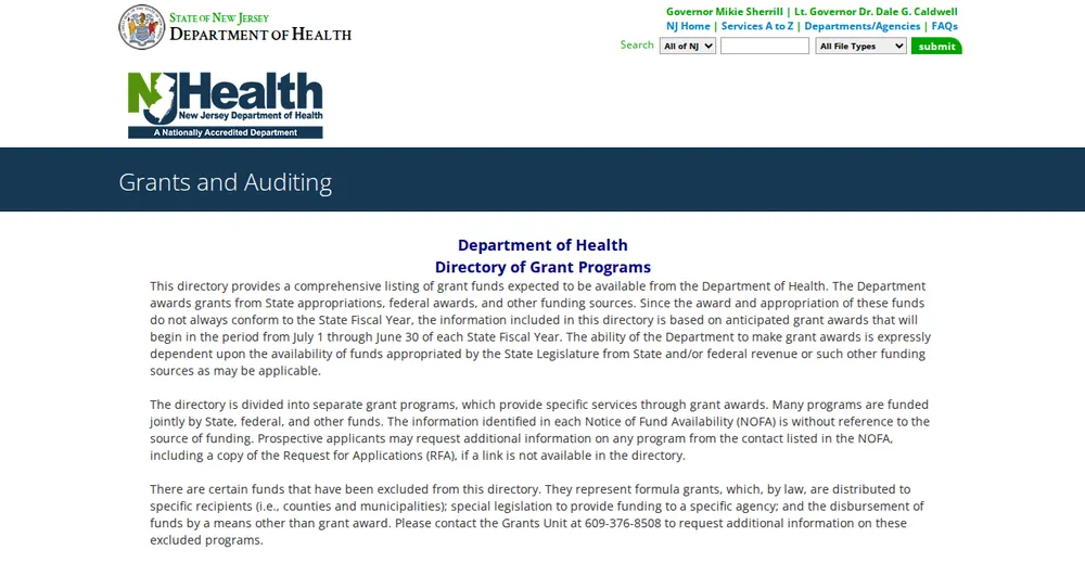 Screenshot of the top of New Jersey's official Rural Health Transformation Program page at nj.gov, the state's primary RHTP source.