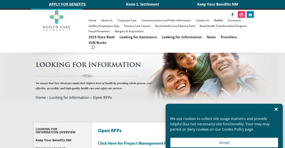 Screenshot of the top of New Mexico's official Rural Health Transformation Program page at hca.nm.gov, the state's primary RHTP source.