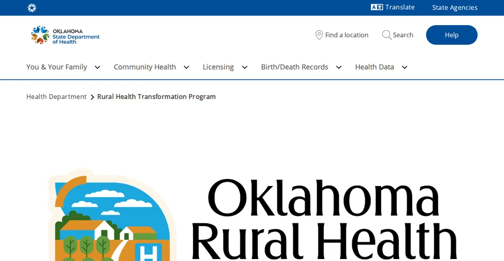 Screenshot of the top of Oklahoma's official Rural Health Transformation Program page at oklahoma.gov, the state's primary RHTP source.