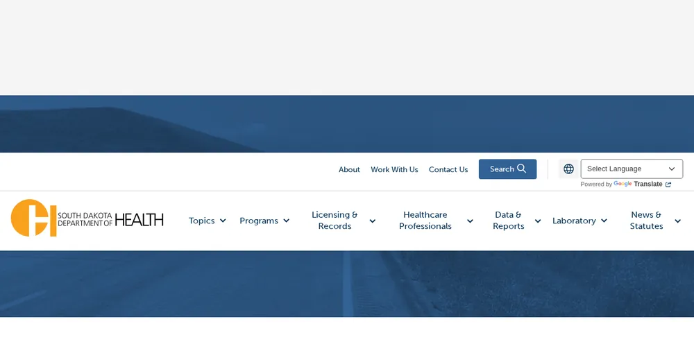 Screenshot of the top of South Dakota's official Rural Health Transformation Program page at doh.sd.gov, the state's primary RHTP source.