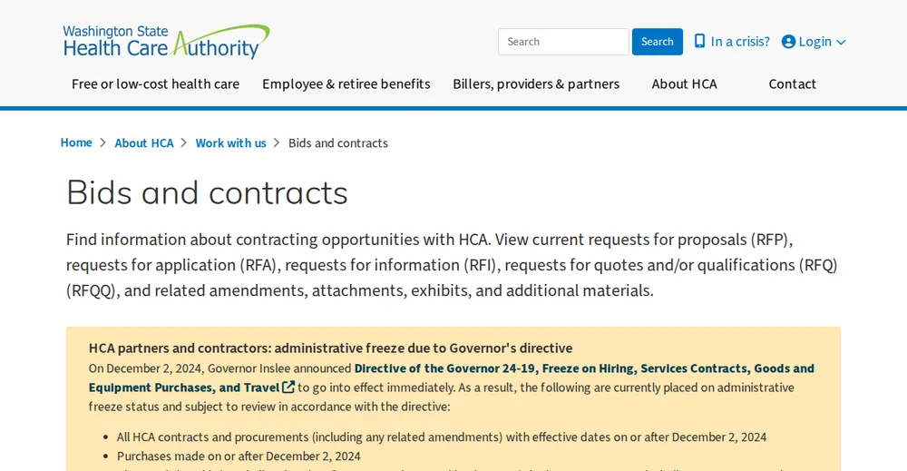 Screenshot of the top of Washington's official Rural Health Transformation Program page at hca.wa.gov, the state's primary RHTP source.