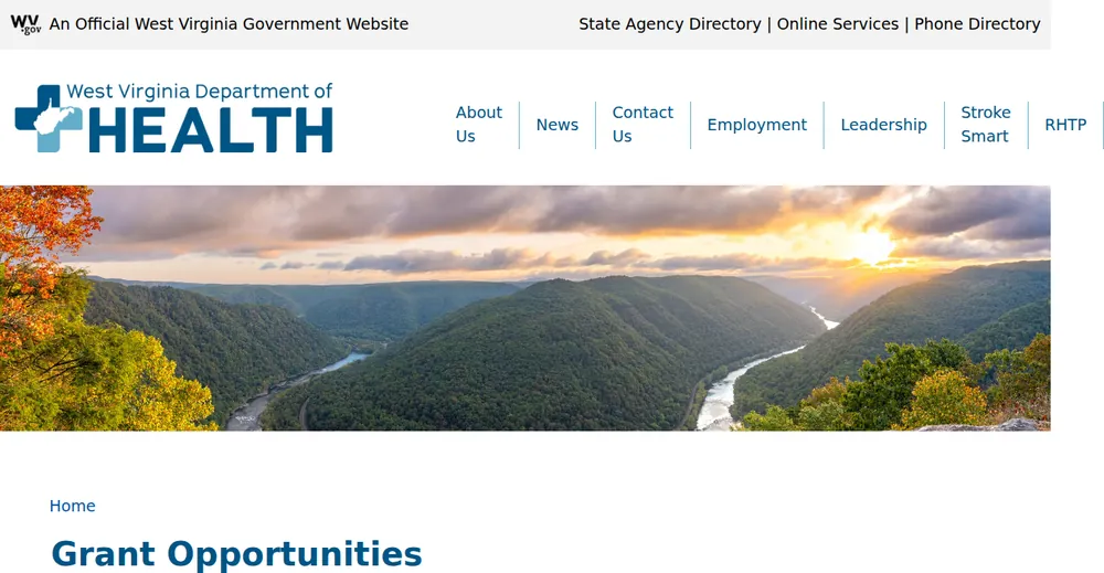 Screenshot of the top of West Virginia's official Rural Health Transformation Program page at health.wv.gov, the state's primary RHTP source.
